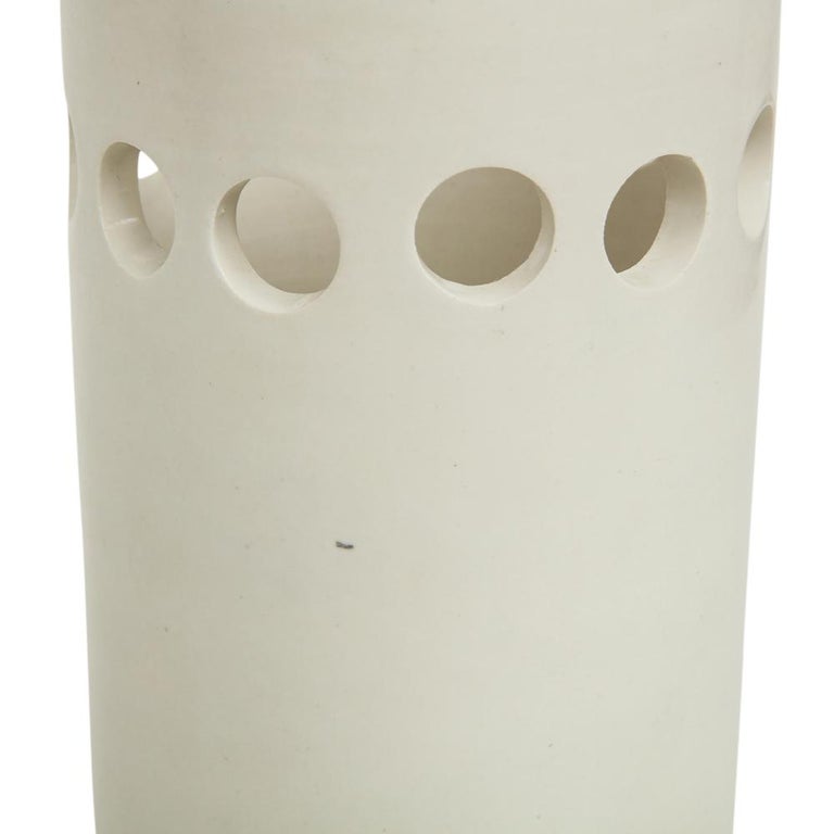 Glazed Bitossi for Rosenthal Netter Vase, Ceramic, White, Perforated, Signed For Sale