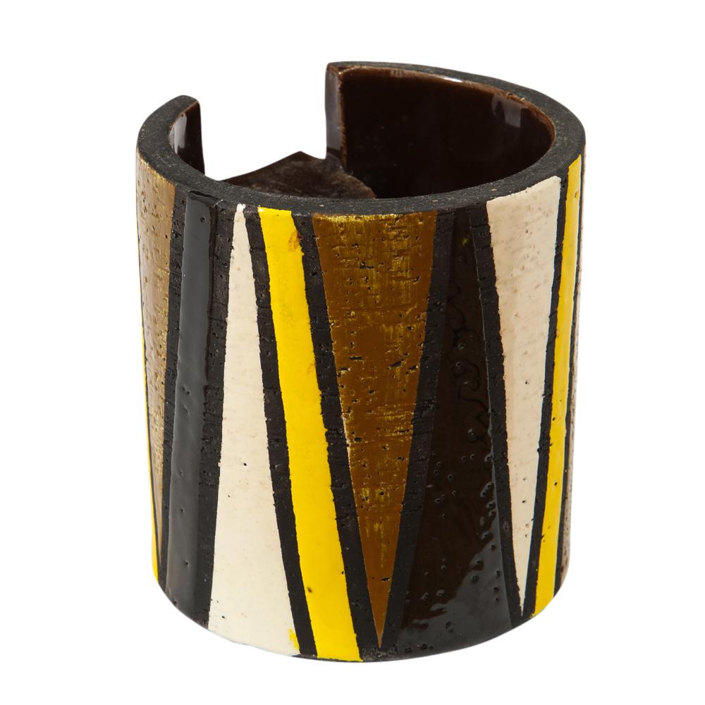 Mid-Century Modern Rosenthal Netter Bitossi Cigar Ashtray, Yellow, Black, White and Brown, Signed