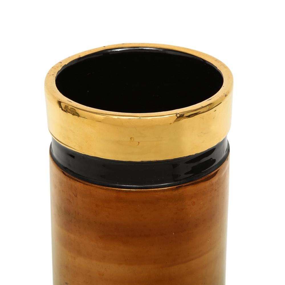Mid-Century Modern Bitossi Rosenthal Netter Vase, Ceramic, Metallic Gold, Copper and Black, Signed