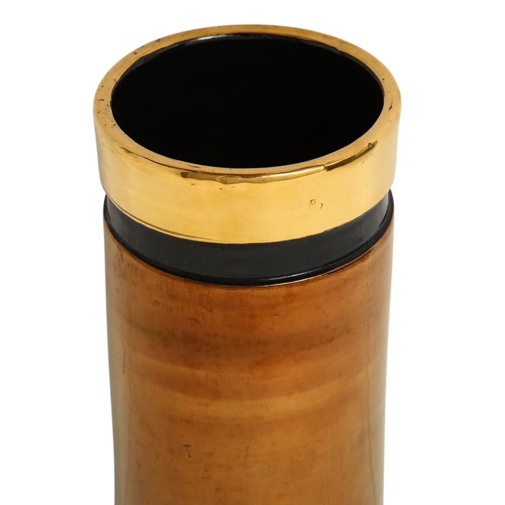 Italian Bitossi Rosenthal Netter Vase, Ceramic, Metallic Gold, Copper and Black, Signed