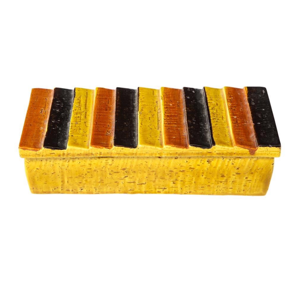 Mid-Century Modern Boîte Bitossi Rosenthal Netter, céramique, rayures, orange, noir, jaune, signée en vente
