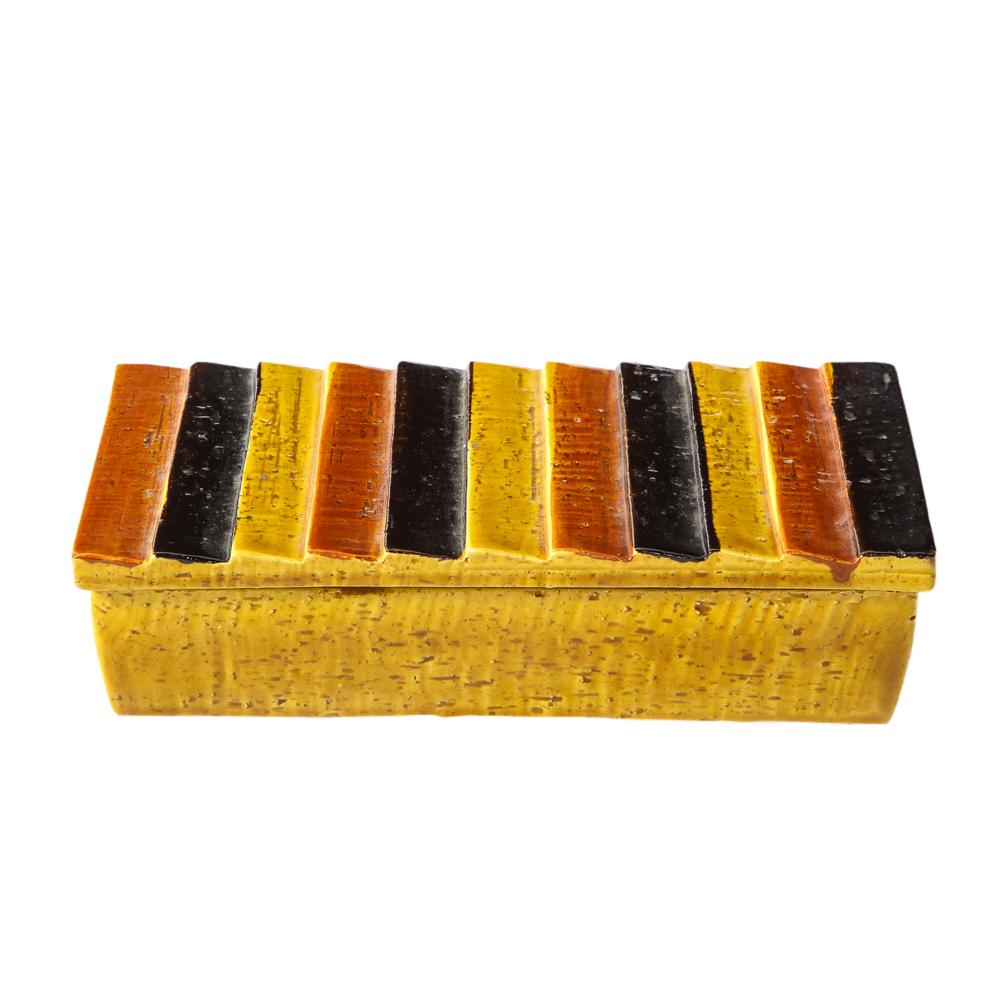 Mid-Century Modern Bitossi Rosenthal Netter Box, Ceramic, Stripes, Orange, Black, Yellow, Signed For Sale