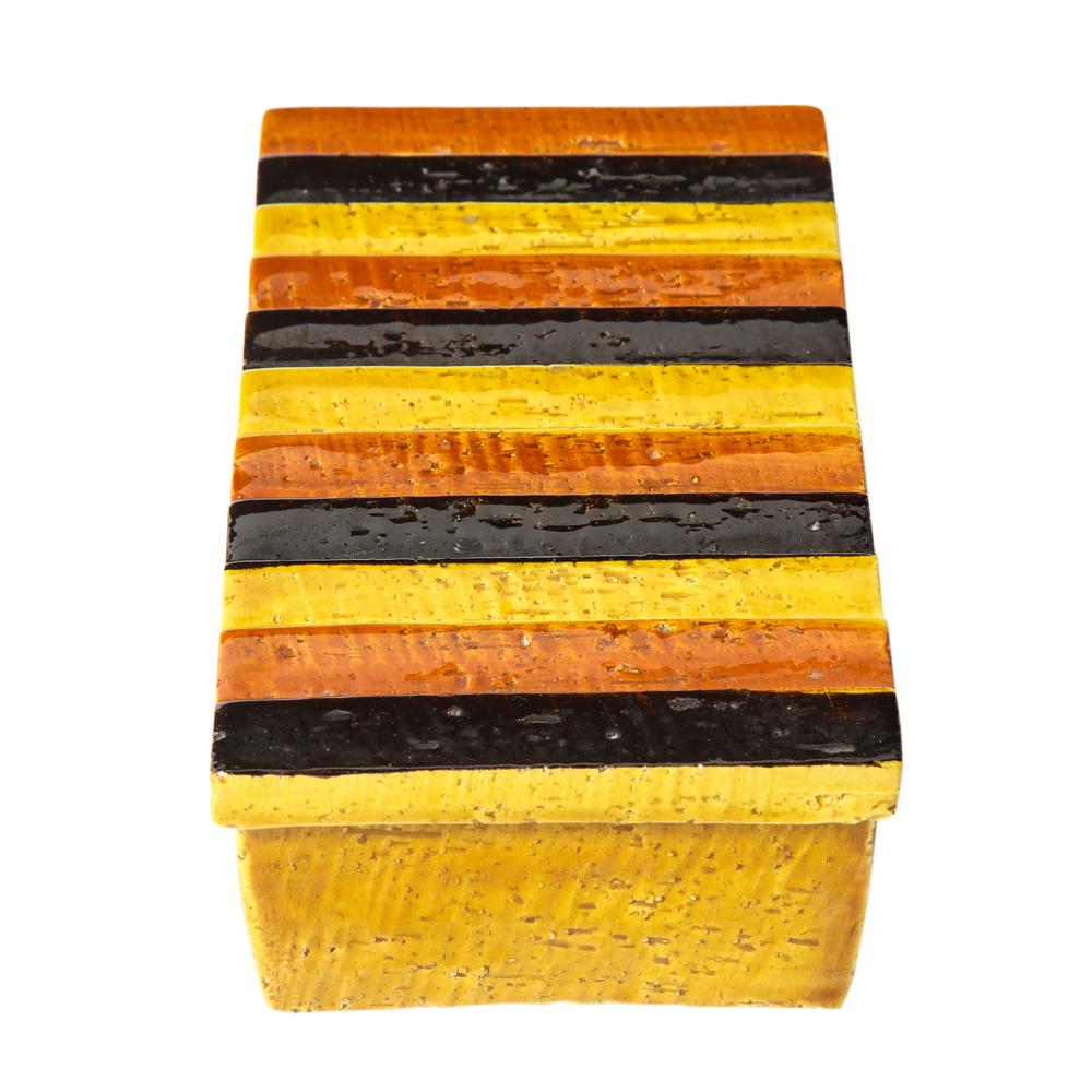 Bitossi Rosenthal Netter Box, Ceramic, Stripes, Orange, Black, Yellow, Signed In Good Condition For Sale In New York, NY