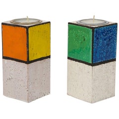 Kerzenständer von Rosenthal Netter, Keramik, Mondrian, Orange, Gelb, Blau, signiert