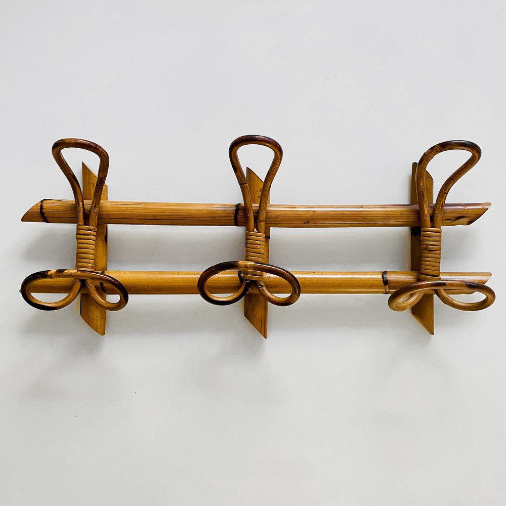 Rosenthal Netter Italian Bamboo & Rattan Coat Rack In Good Condition For Sale In Los Angeles, CA