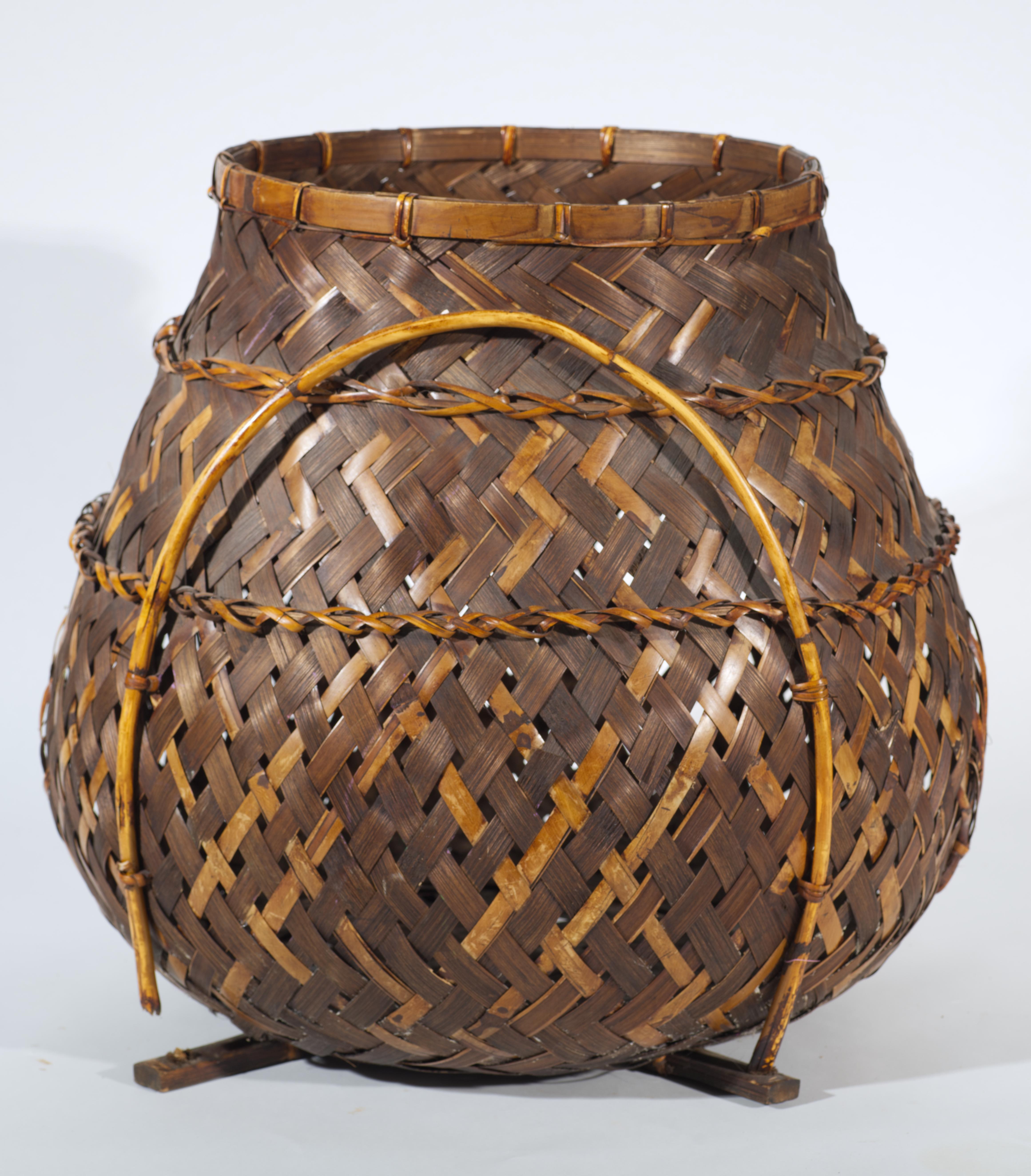 Mid-Century Modern Rosenthal Netter Large Bamboo & Rattan Basket or Planter For Sale