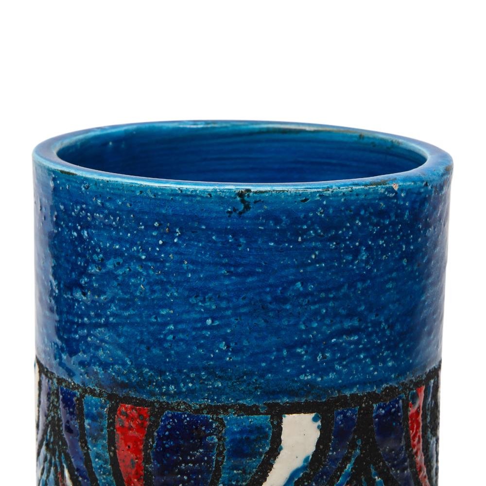 Mid-20th Century Bitossi for Rosenthal Netter Vase, Ceramic, Blue, Red, White, Onion For Sale