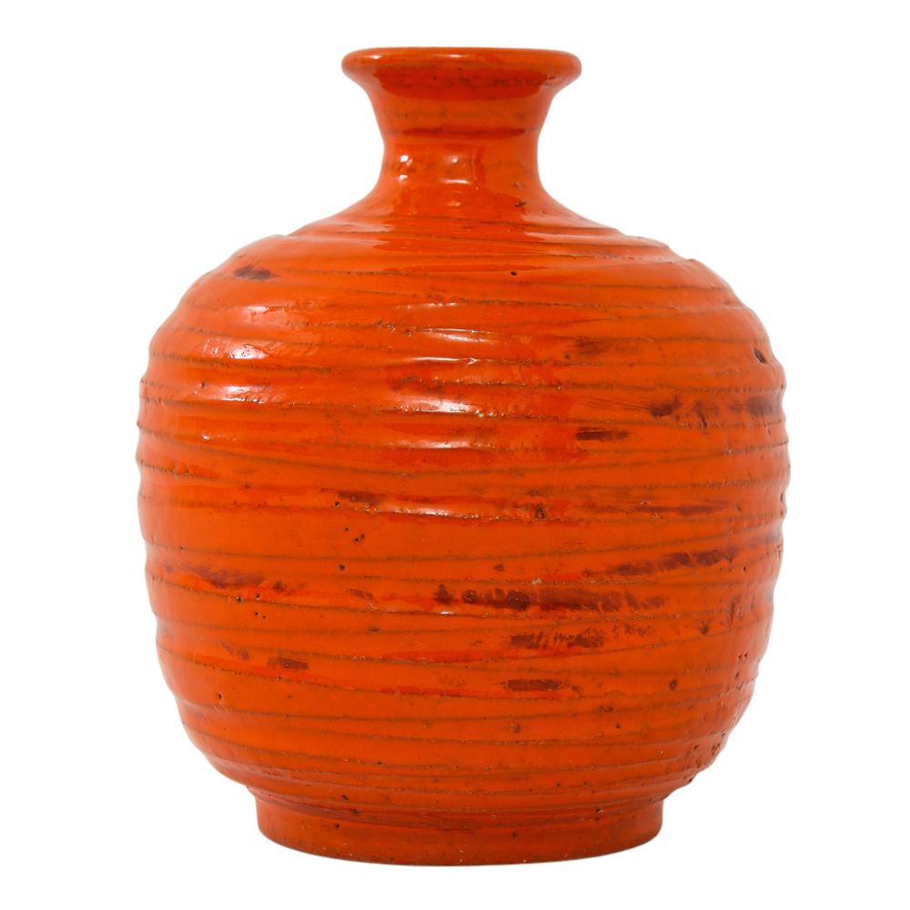 Mid-Century Modern Rosenthal Netter Vase, Ceramic, Orange, Ribbed, Signed