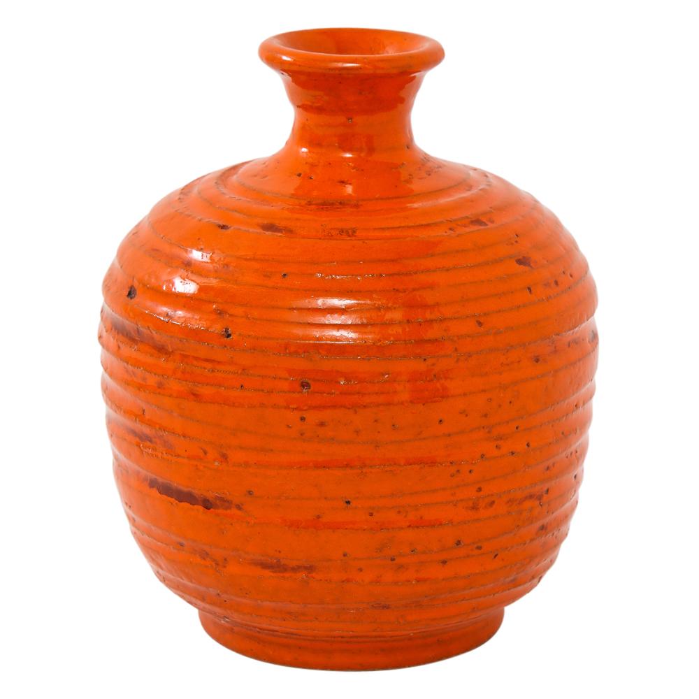 Italian Rosenthal Netter Vase, Ceramic, Orange, Ribbed, Signed