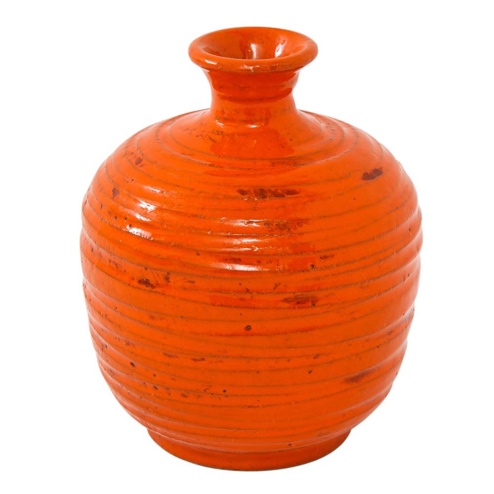 Glazed Rosenthal Netter Vase, Ceramic, Orange, Ribbed, Signed