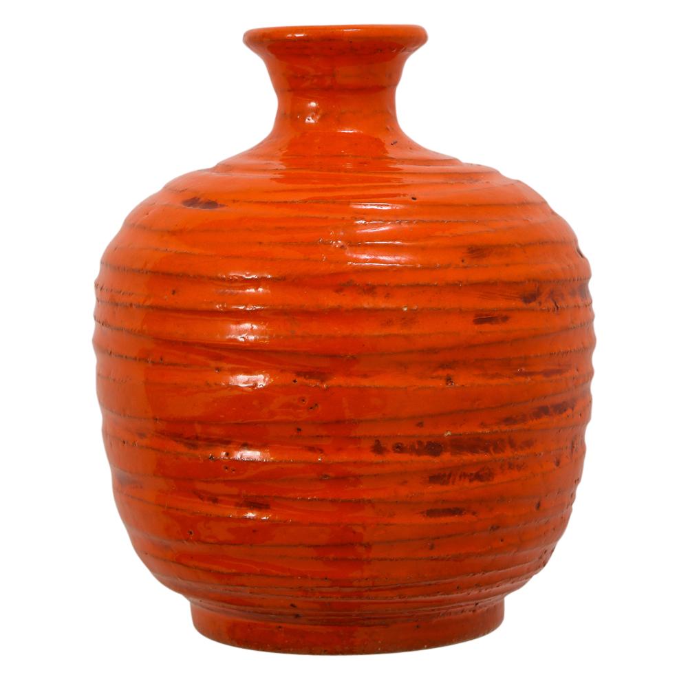 Rosenthal Netter Vase, Ceramic, Orange, Ribbed, Signed In Good Condition In New York, NY