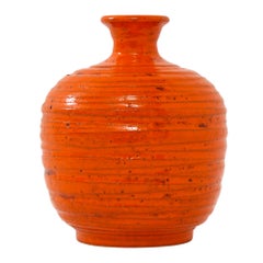 Rosenthal Netter Vase, Ceramic, Orange, Ribbed, Signed