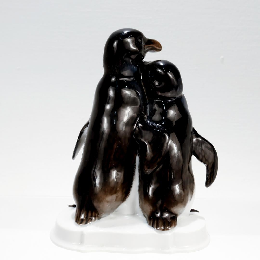 Mid-Century Modern Rosenthal Porcelain Figurine of a Huddling Penguin Pair For Sale