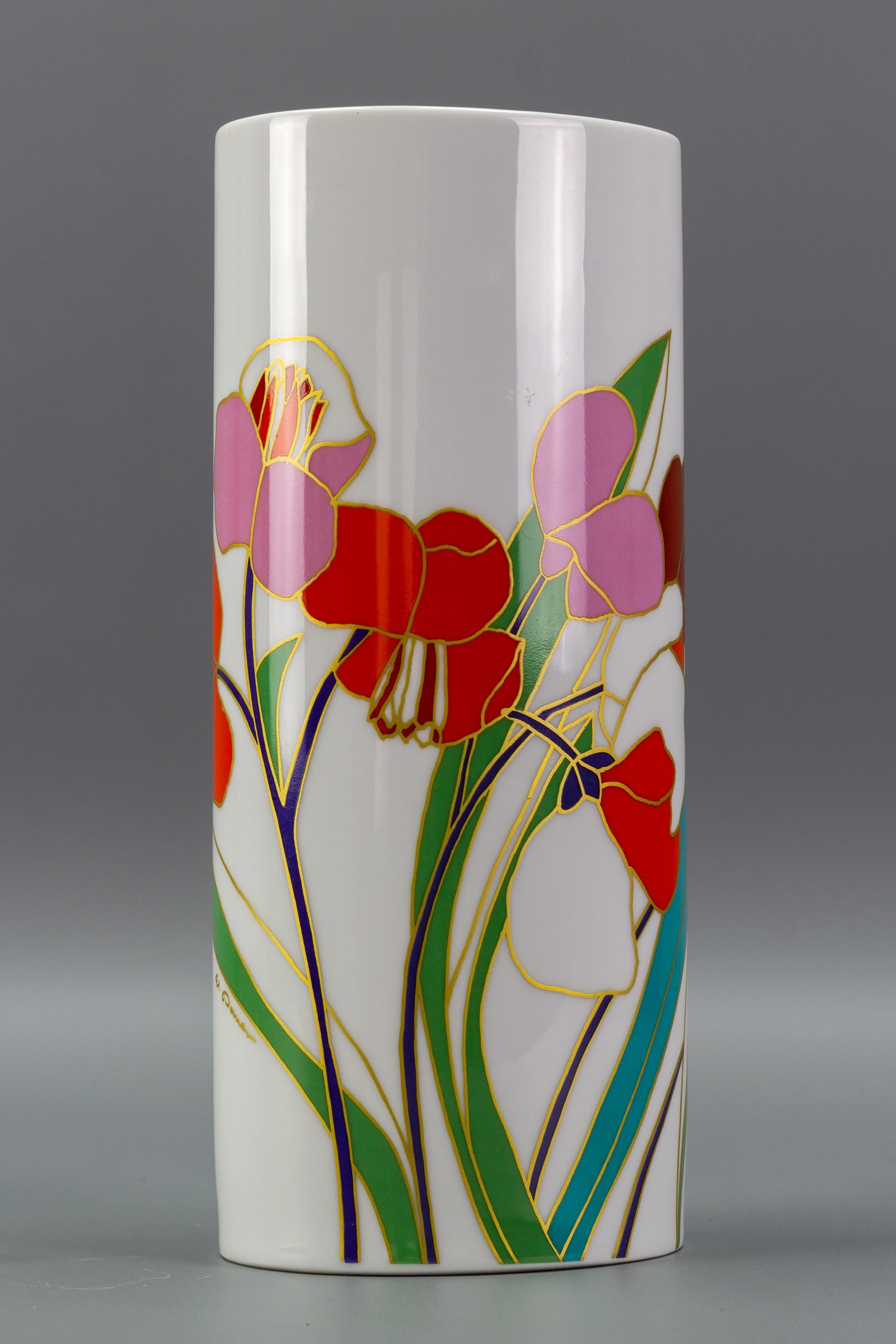 Vase cylindrique à fleurs en porcelaine de Rosenthal de Wolf Bauer, Allemagne  en vente 2