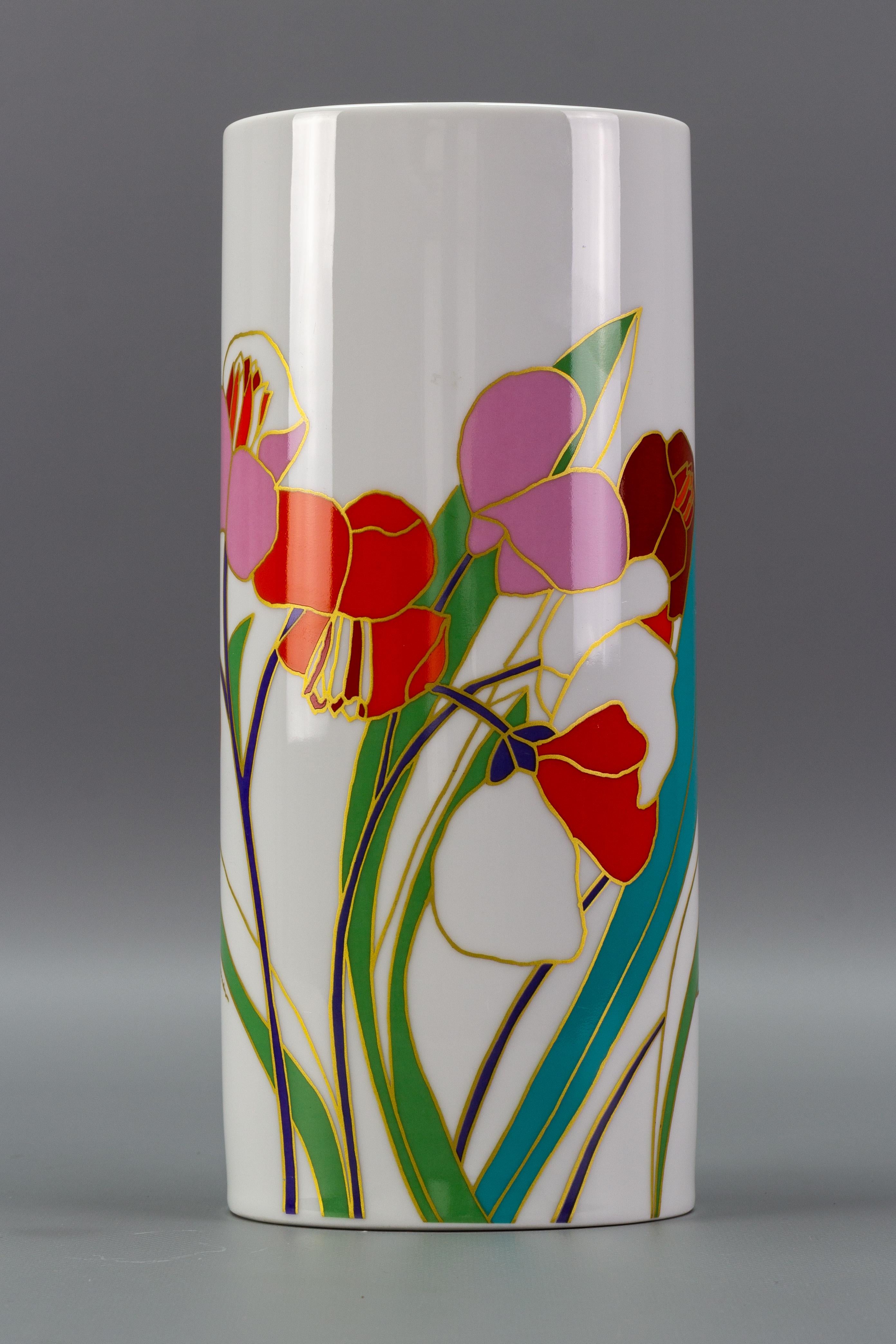 Mid-Century Modern Vase cylindrique à fleurs en porcelaine de Rosenthal de Wolf Bauer, Allemagne  en vente