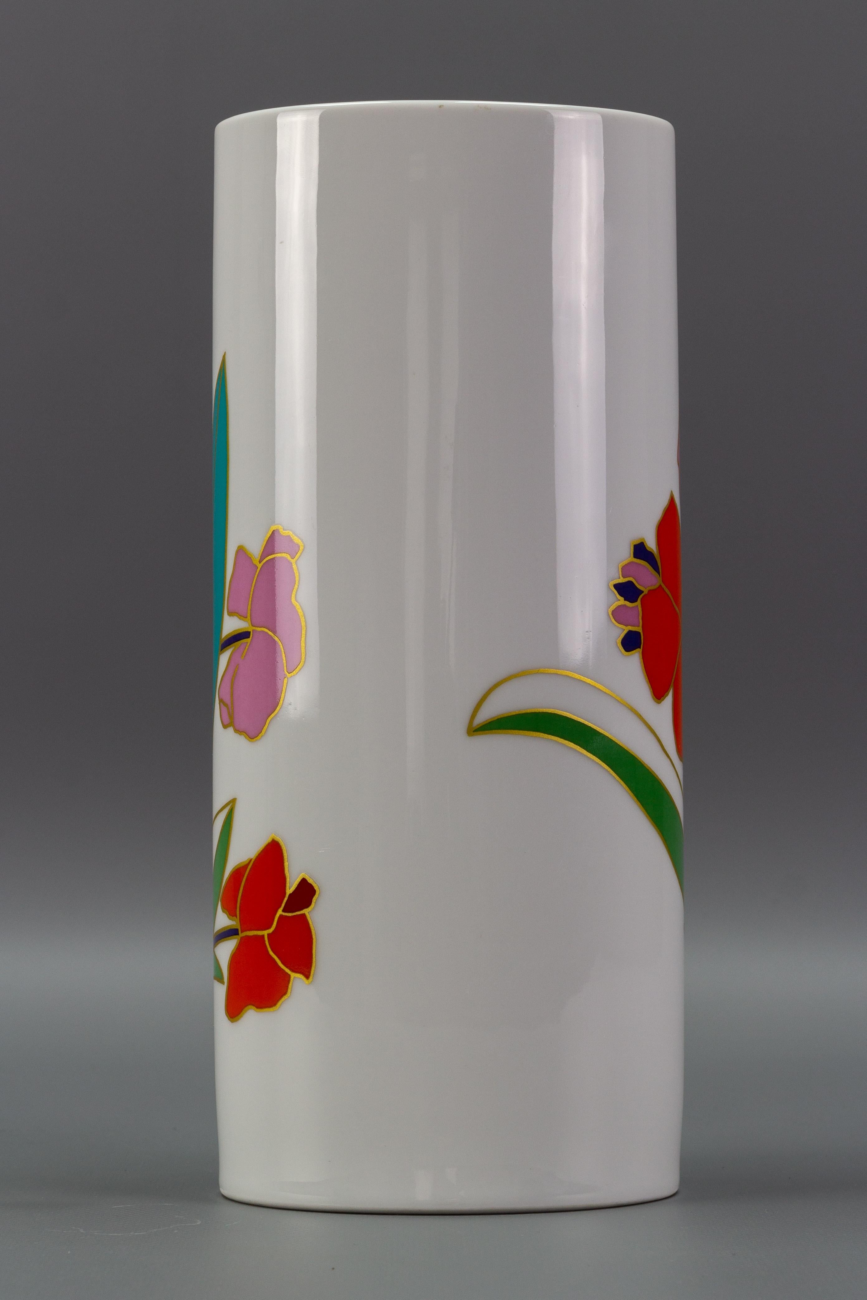 Hand-Painted Rosenthal Porcelain Flower Cylinder Vase by Wolf Bauer, Germany  For Sale