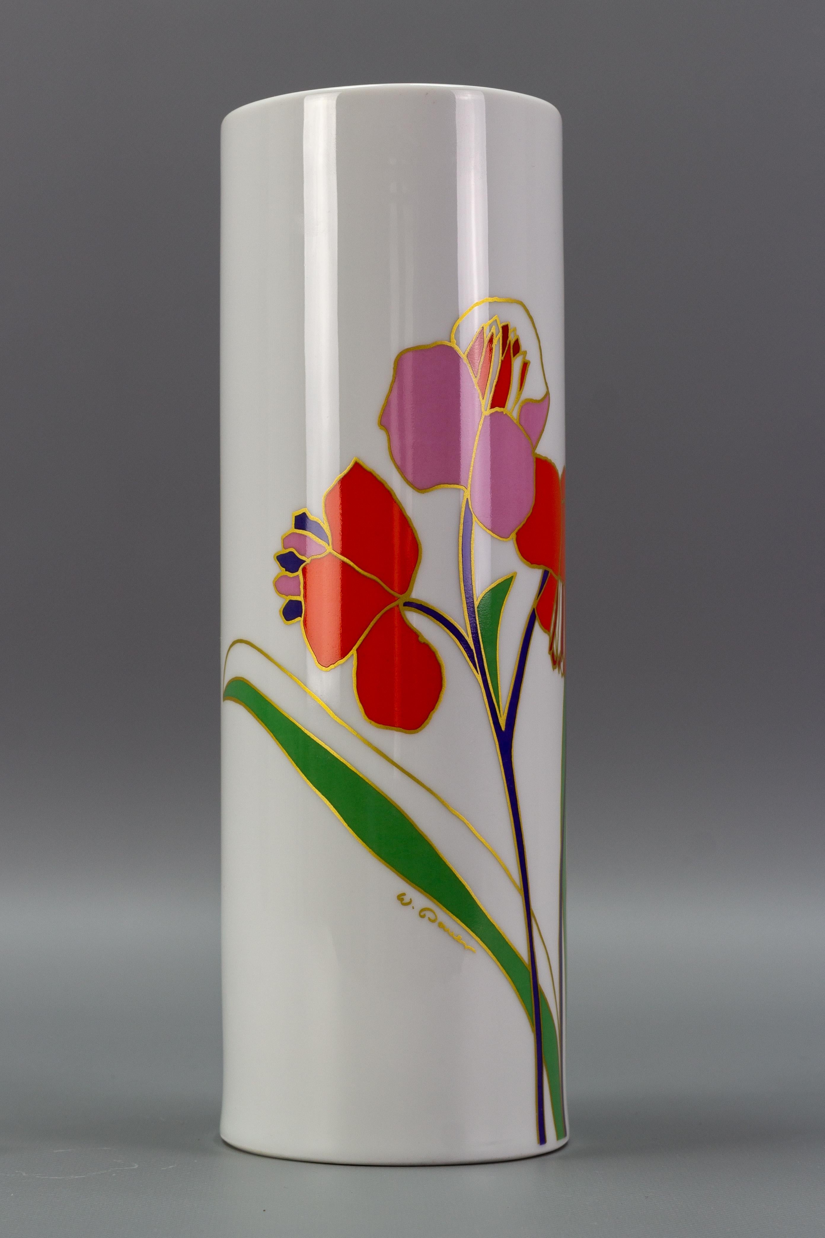 Rosenthal Porcelain Flower Cylinder Vase by Wolf Bauer, Germany  In Good Condition For Sale In Barntrup, DE