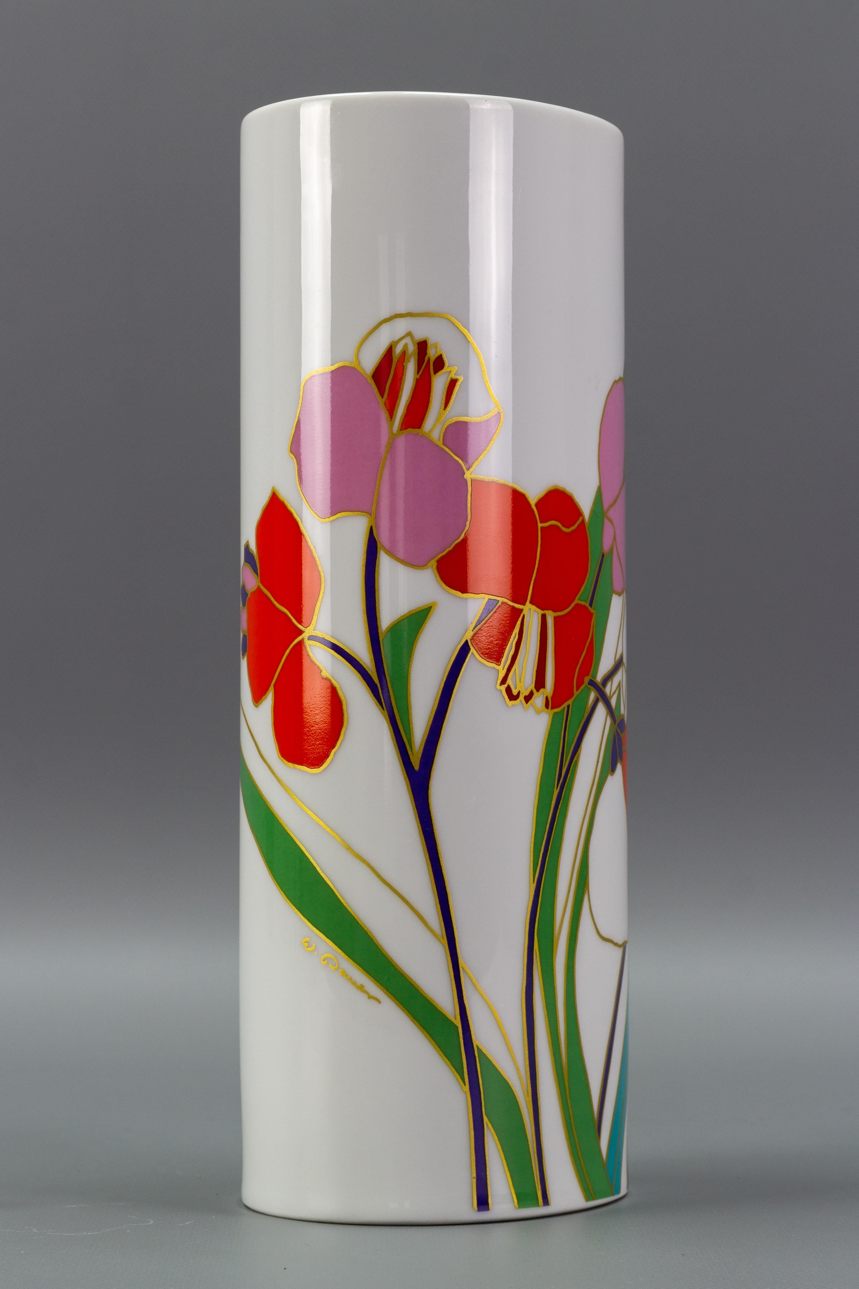 Late 20th Century Rosenthal Porcelain Flower Cylinder Vase by Wolf Bauer, Germany  For Sale