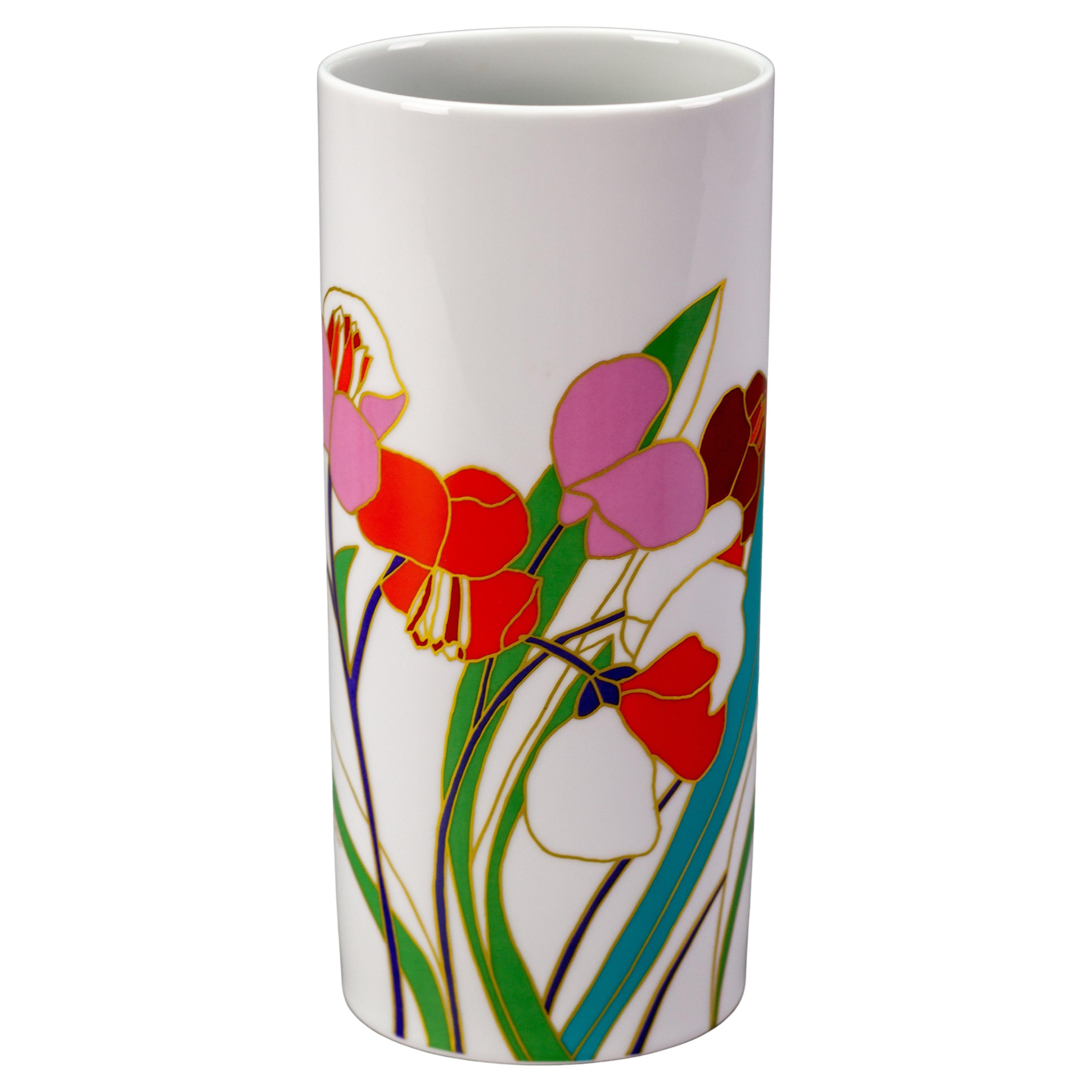 Rosenthal Porcelain Flower Cylinder Vase by Wolf Bauer, Germany  For Sale