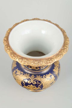 Rosenthal. Porcelain vase with deep cobalt blue glaze and gilded floral motifs