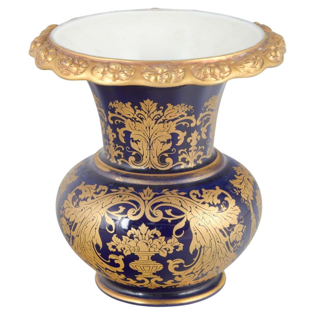 Rosenthal. Porcelain vase with deep cobalt blue glaze and gilded floral motifs