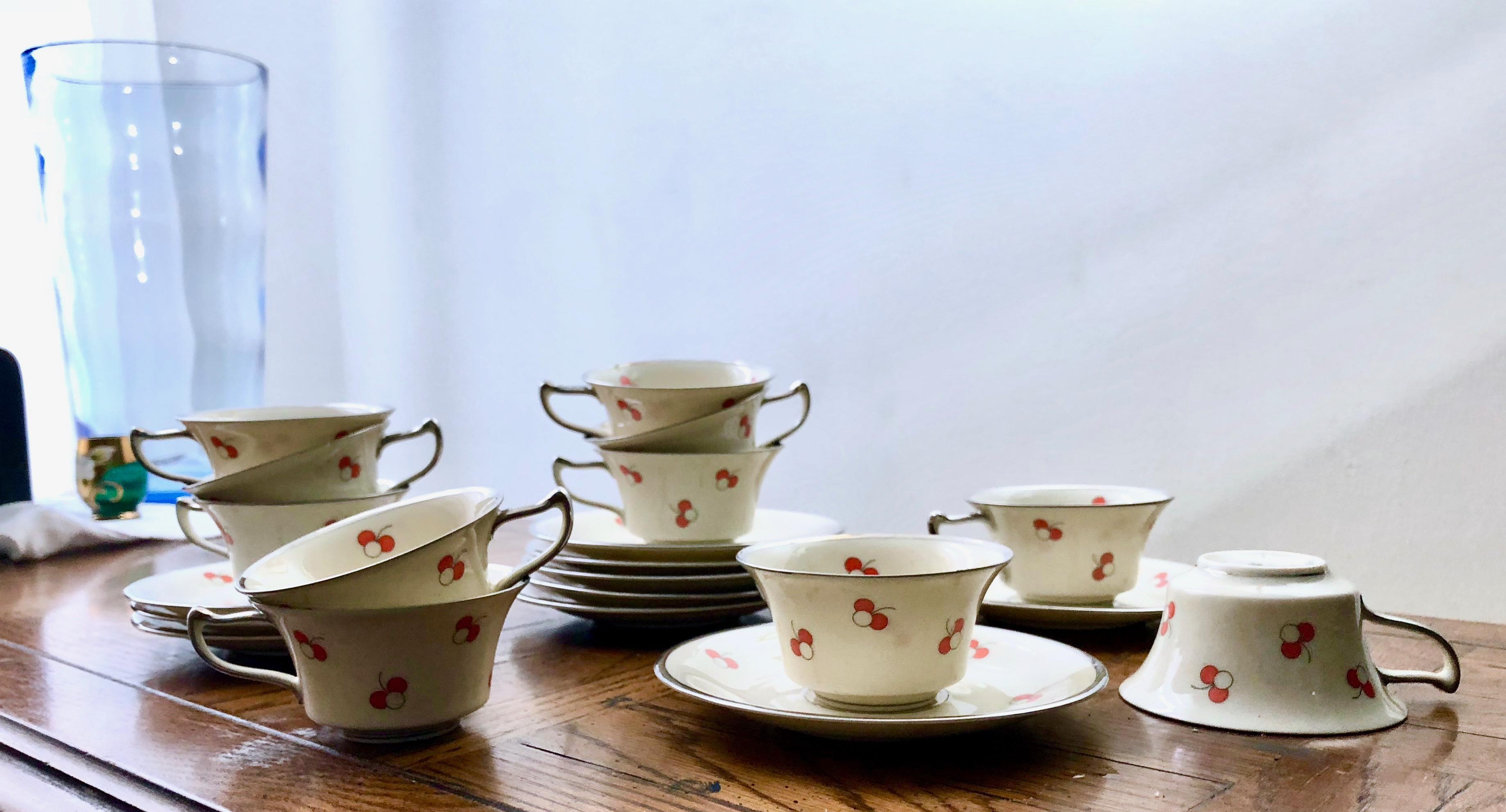 20th Century Rosenthal Pre-WWII ‘Cherries’ Dematisse Set Porcelain Antique Silver Red Germany