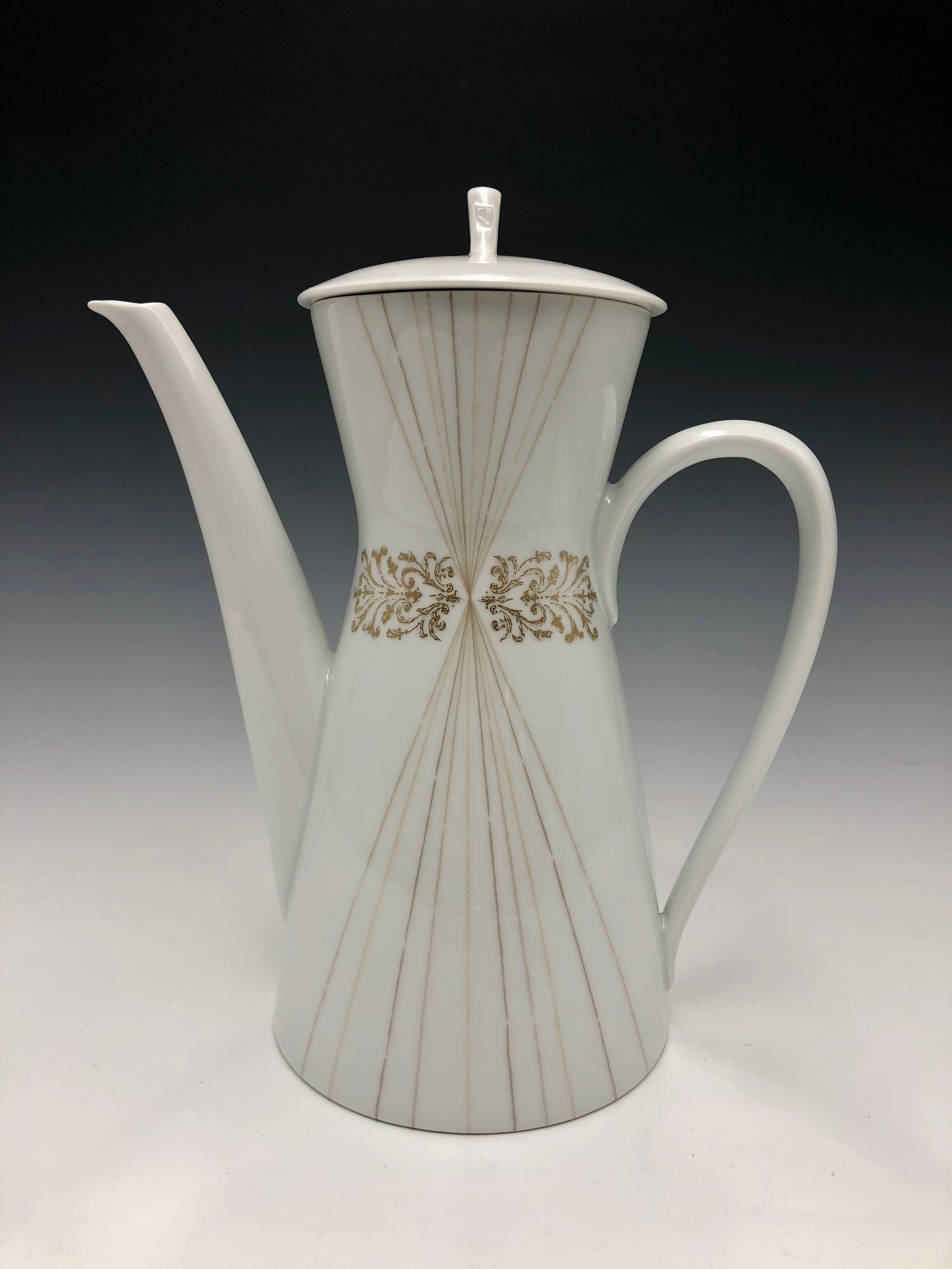 Rosenthal Raymond Lowery Vajilla de porcelana blanca y dorada para café - set de 3 Moderno de mediados de siglo en venta
