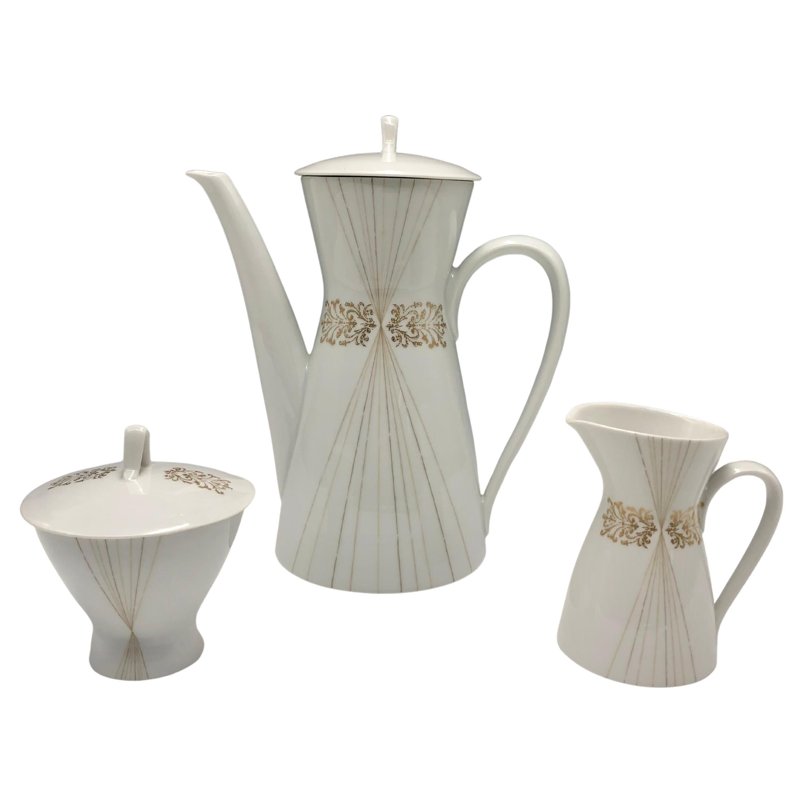 Rosenthal Raymond Lowery Vajilla de porcelana blanca y dorada para café - set de 3 en venta