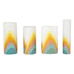 Vases Rosenthal Rosamonde Nairac en porcelaine, blanc, jaune, bleu, signés