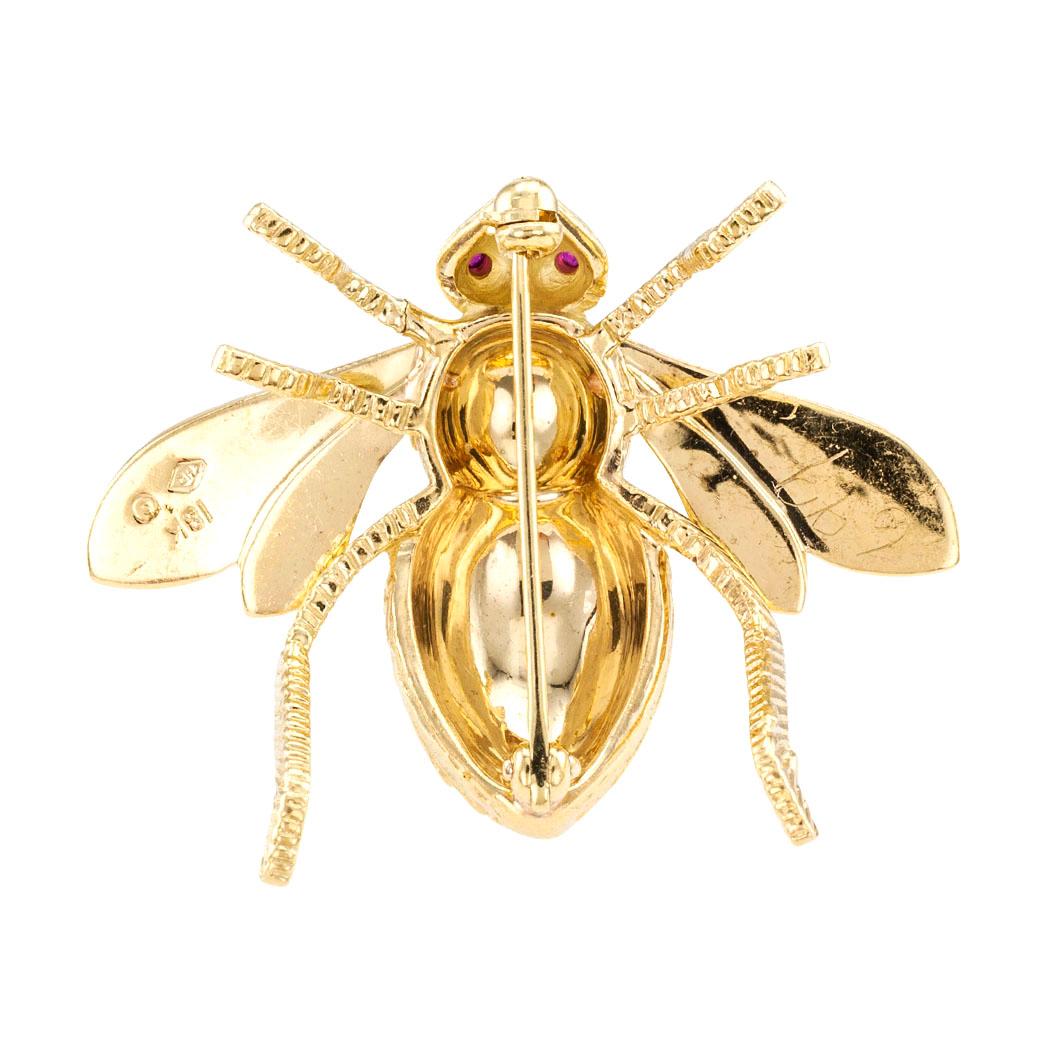 Contemporary Rosenthal Ruby Yellow Gold Bumblebee Brooch