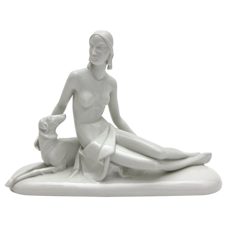 Rosenthal Selb Porcelain Art Deco Figure Diana with Dog from Schliepstein 1