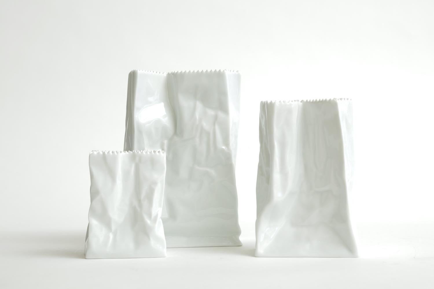 German Rosenthal Vintage Wirkkala Ceramic Sculptural Do Not Litter Paper Bags Set of 3 For Sale