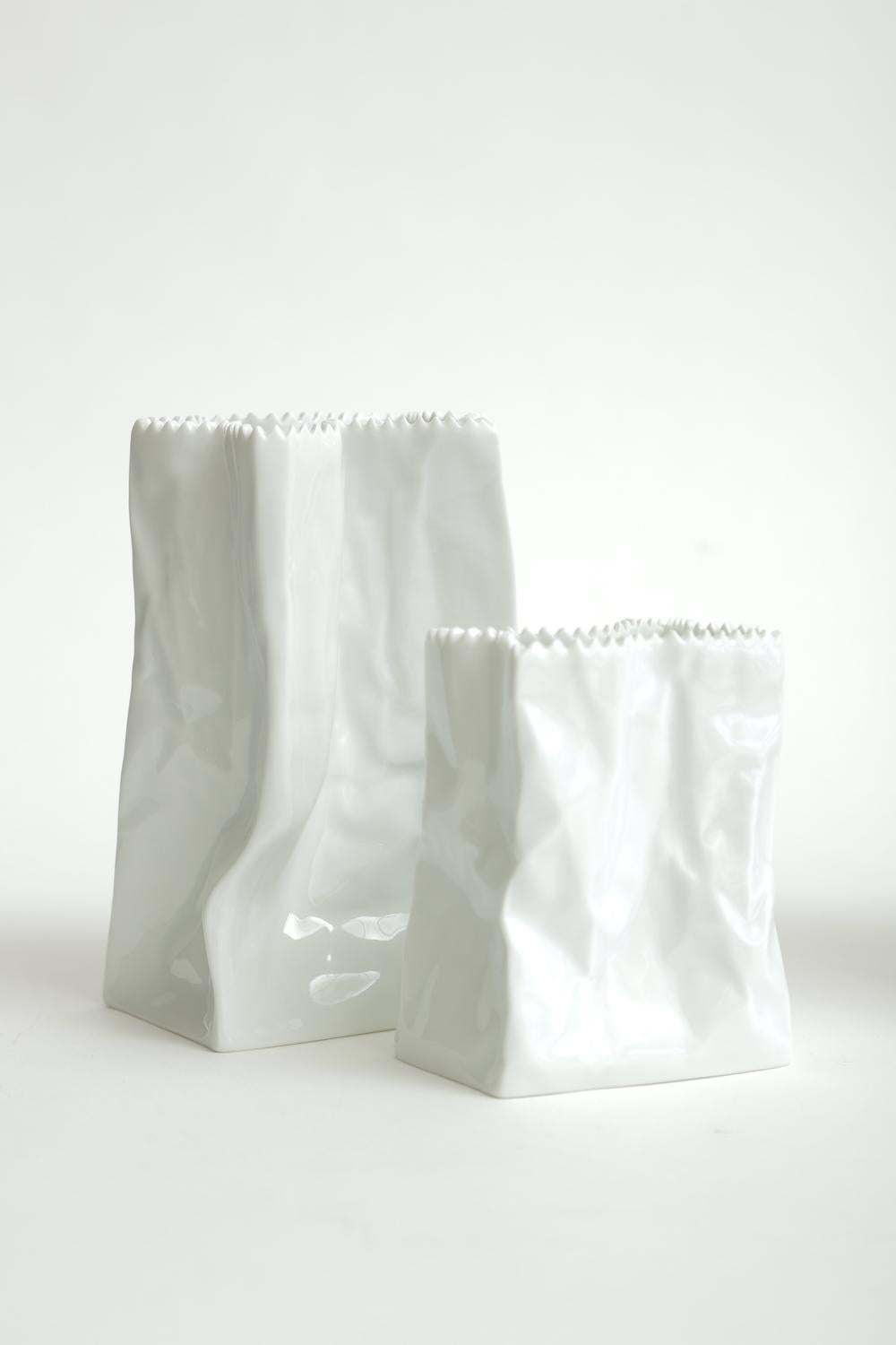 Rosenthal Vintage Wirkkala Ceramic Sculptural Do Not Litter Paper Bags Set of 3 For Sale 2