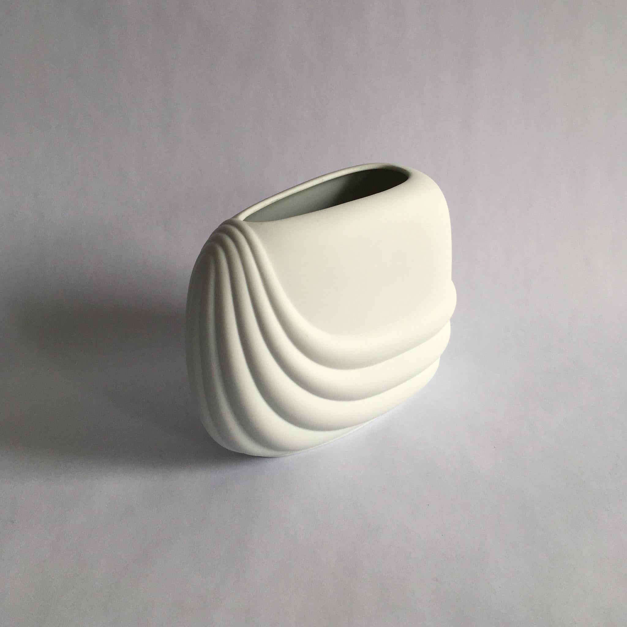 German Rosenthal Studio Line by Uta Feyl, White Curved Geometric Porcelain Bisque Vase For Sale