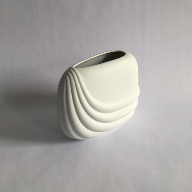 Unglazed Rosenthal Studio Line Porcelain Bisque Vase by Uta Feyl, Curved Geometric Shape For Sale