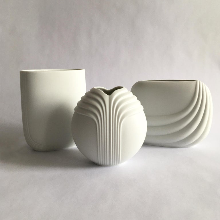 20th Century Rosenthal Studio Line Porcelain Bisque Vase by Uta Feyl, Curved Geometric Shape For Sale