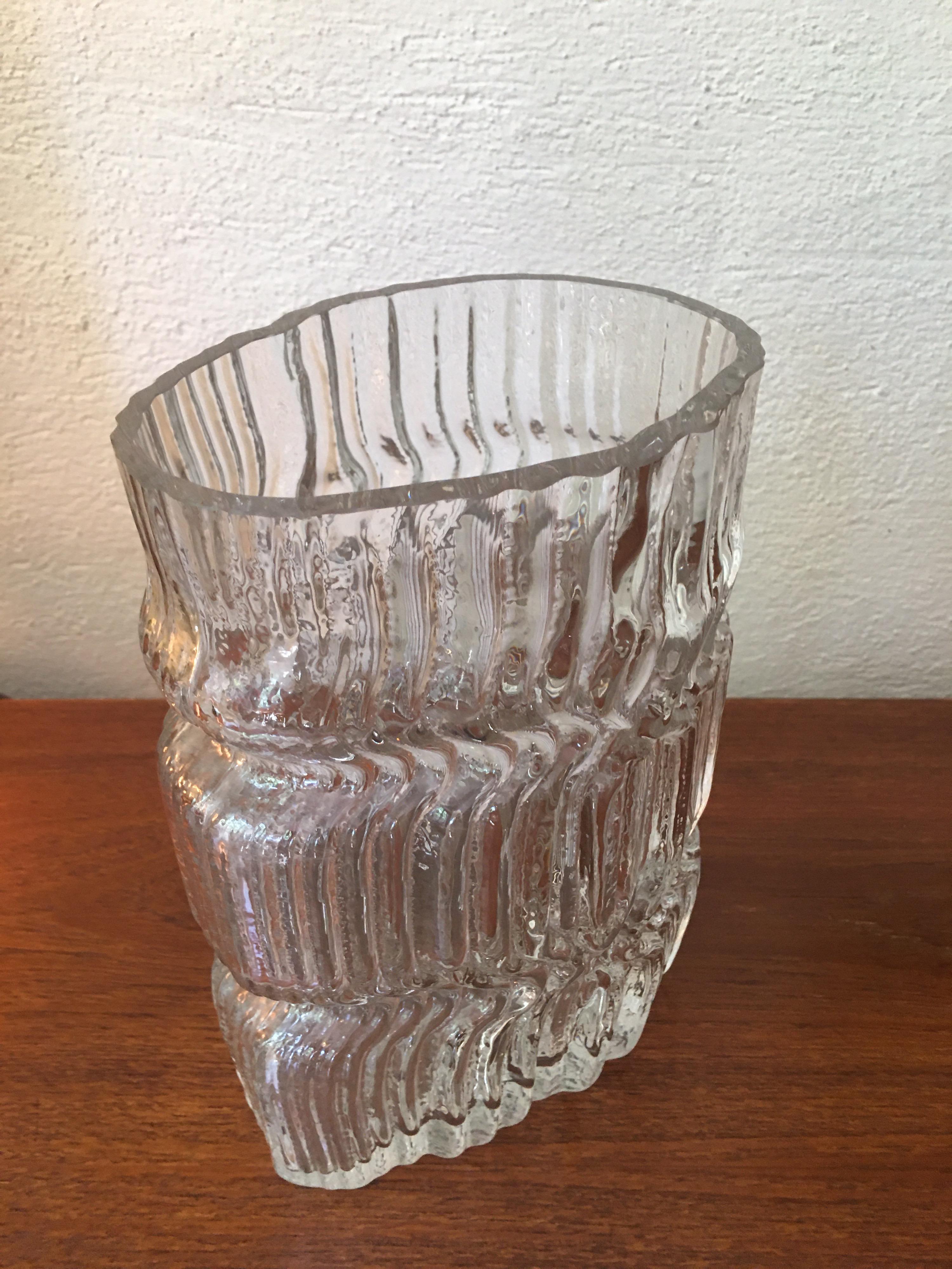 Glass vase by Martin Freyer for Rosenthal Studio Line. Look of ice that has been carved. Nice size, with ground top edge. Signed bottom.