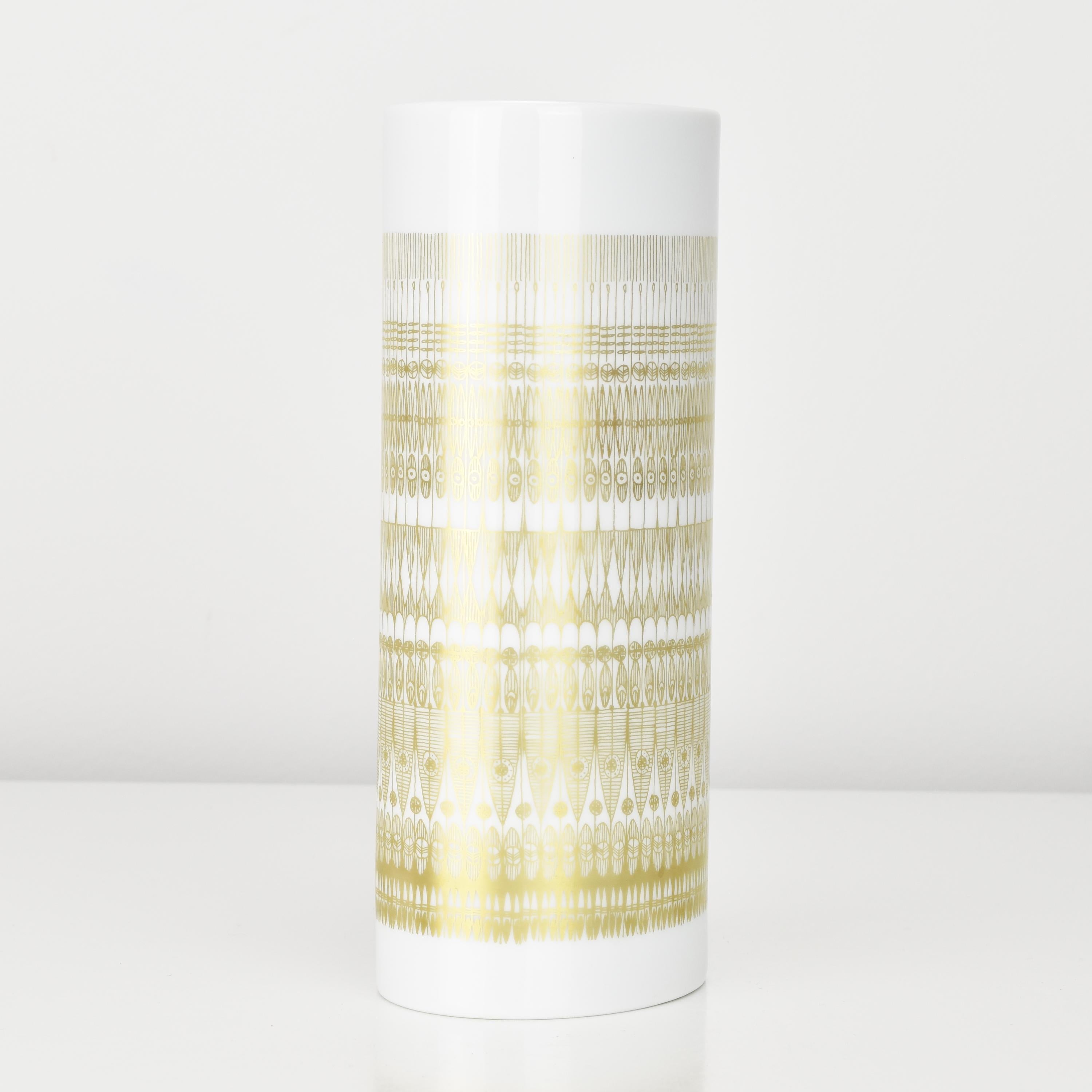 German Rosenthal Studio-Line Vase White Porcelain Gold Pattern Design Hans Theo Baumann For Sale