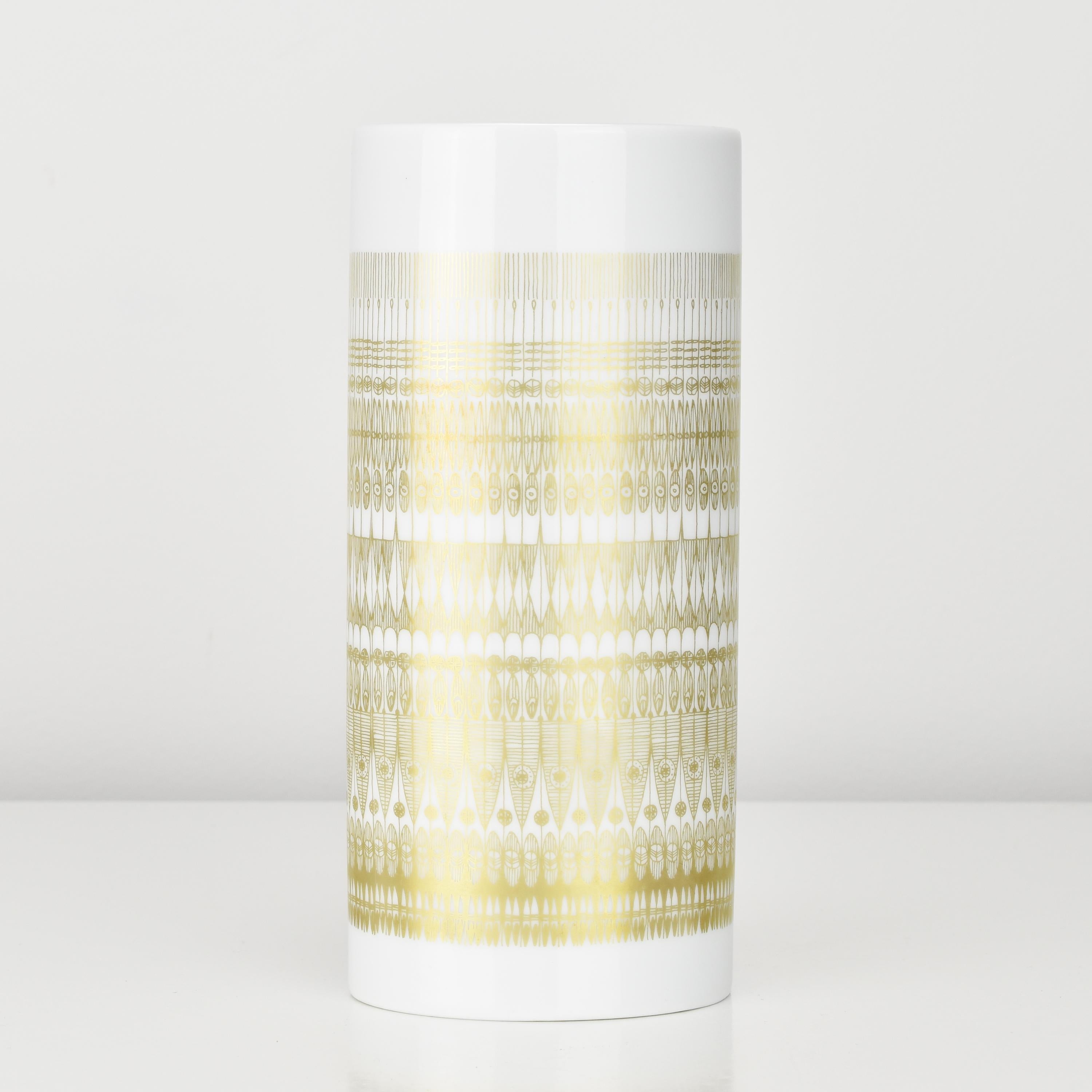 Gilt Rosenthal Studio-Line Vase White Porcelain Gold Pattern Design Hans Theo Baumann For Sale