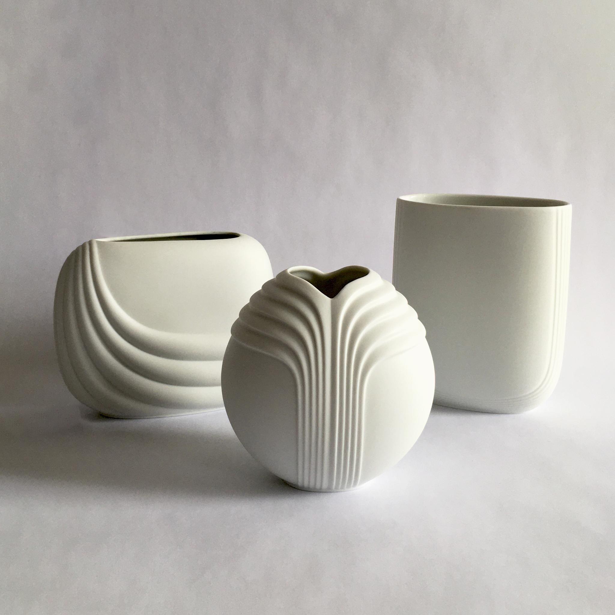 German Rosenthal Studio Line White Porcelain Bisque Vase by Uta Feyl, Circular Shape