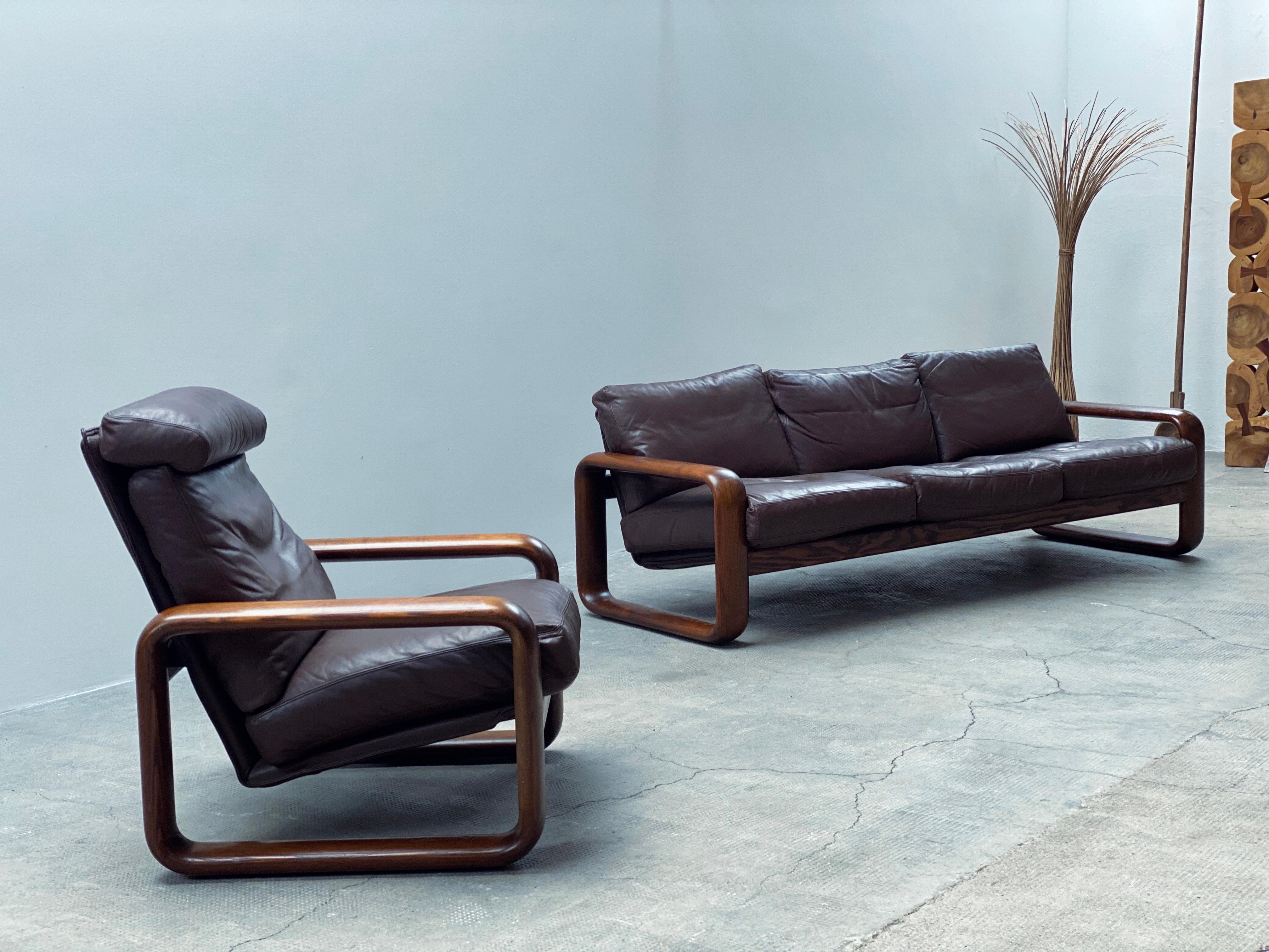 Rosenthal Studioline Ensemble canapé et Sessel Esche Holz Leder,Allemagne, 1970 en vente 3