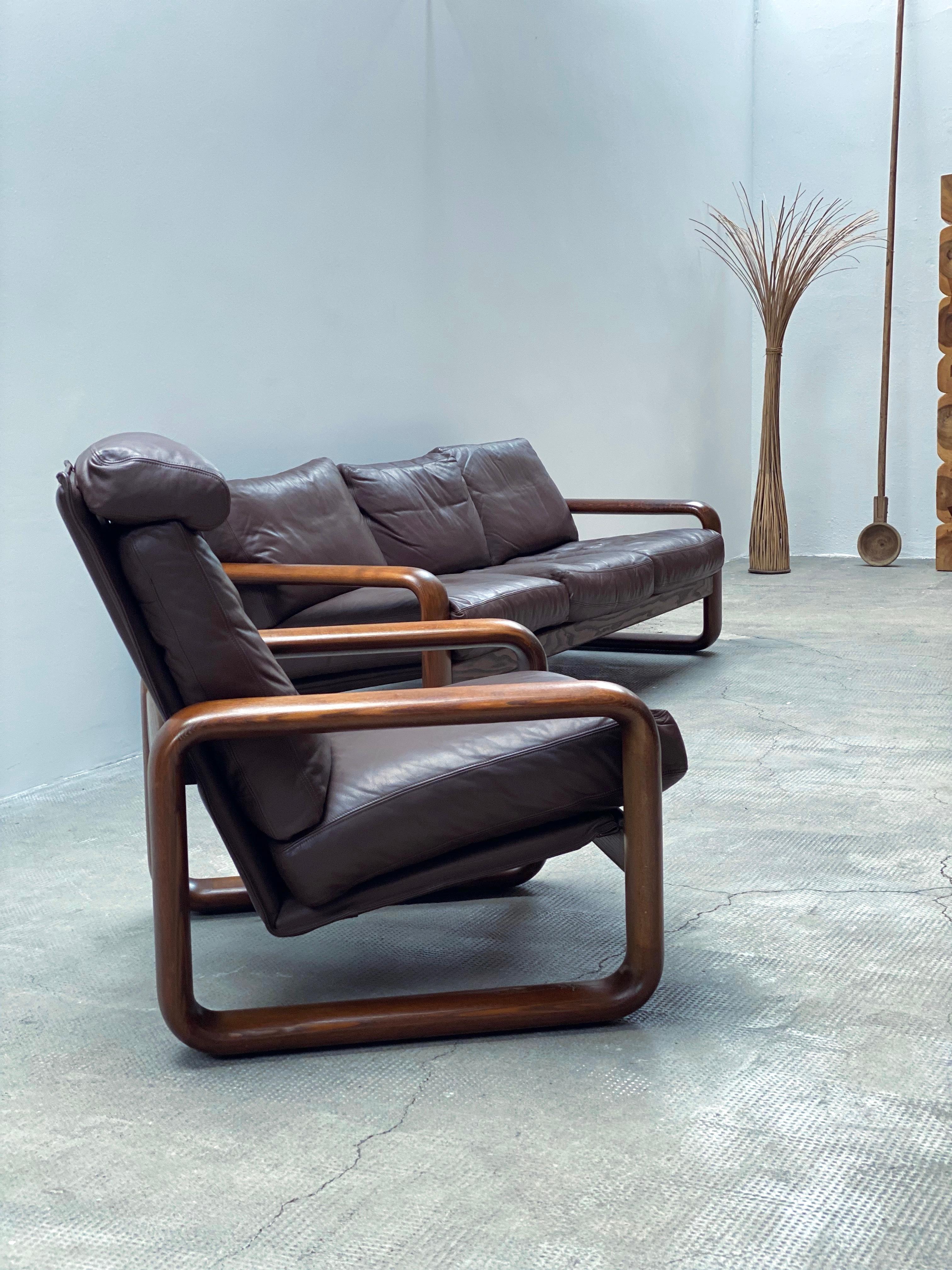 Mid-Century Modern Rosenthal Studioline Ensemble canapé et Sessel Esche Holz Leder,Allemagne, 1970 en vente