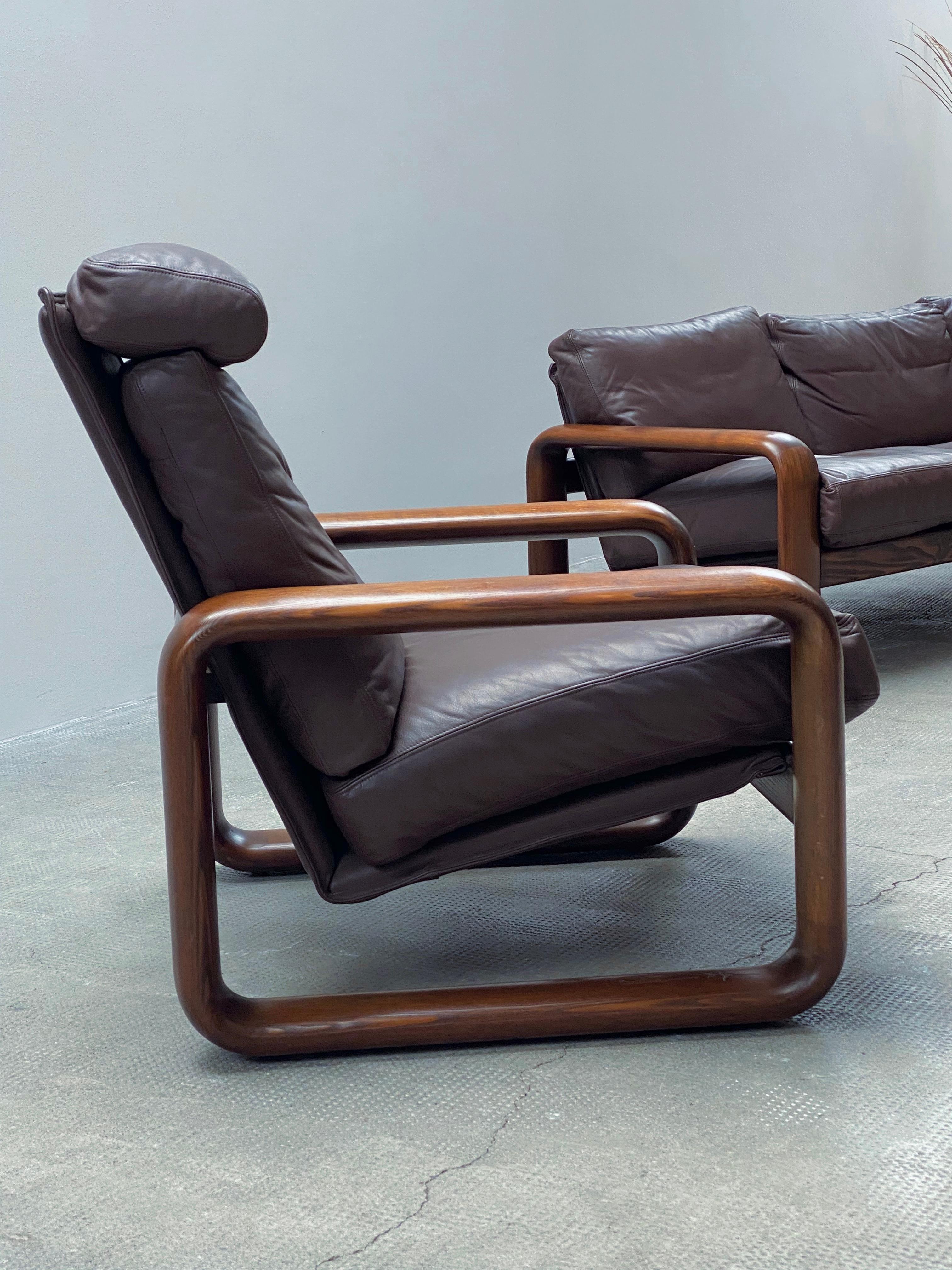 Allemand Rosenthal Studioline Ensemble canapé et Sessel Esche Holz Leder,Allemagne, 1970 en vente