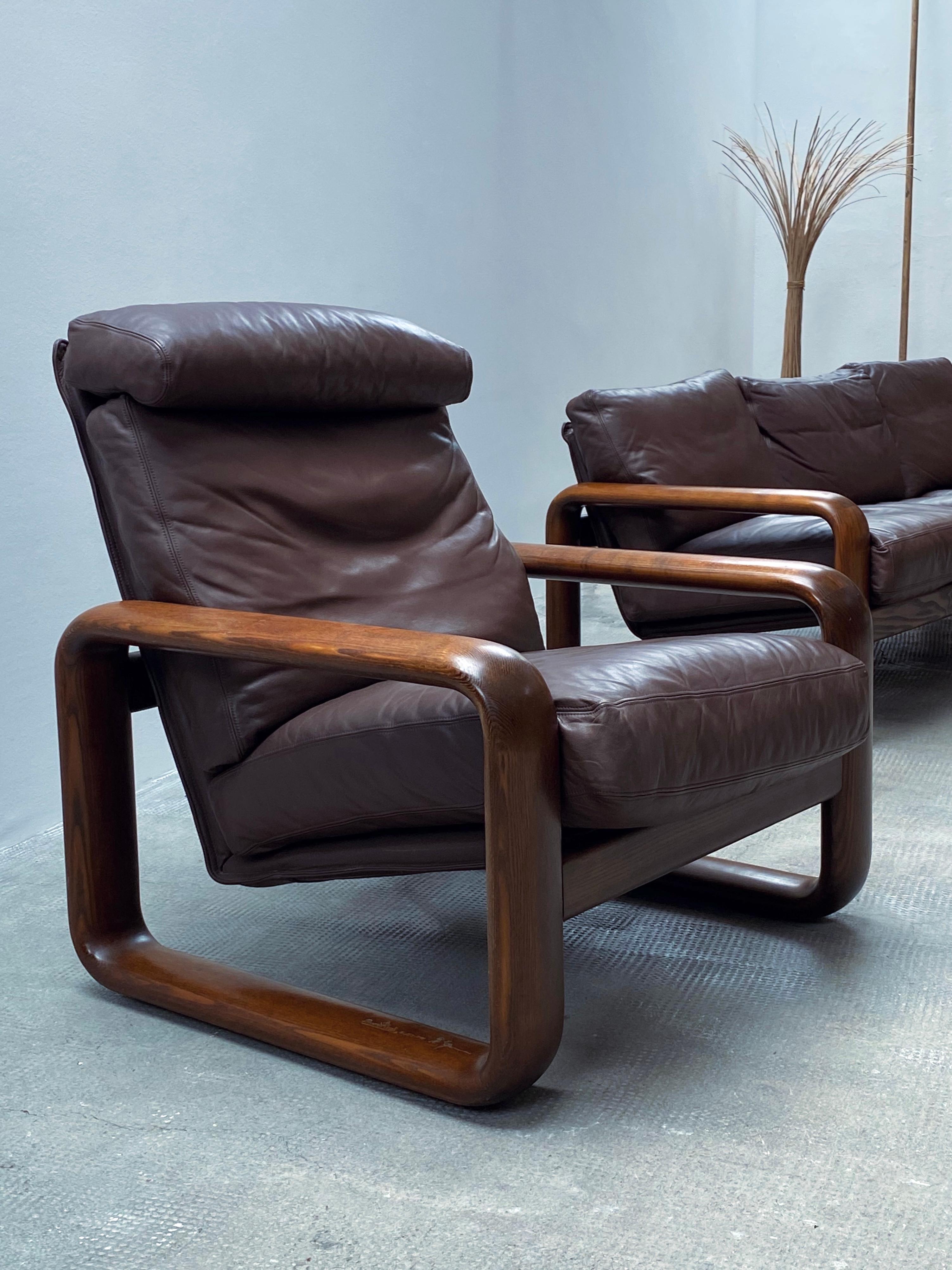 Rosenthal Studioline Ensemble canapé et Sessel Esche Holz Leder,Allemagne, 1970 Bon état - En vente à Reutlingen, DE