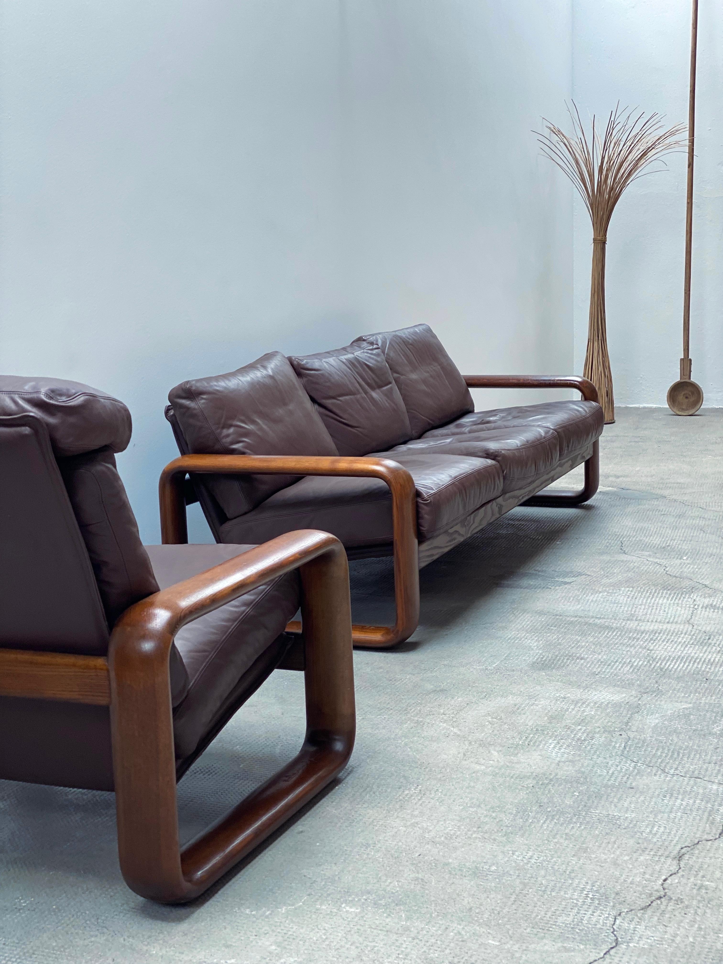 Cuir Rosenthal Studioline Ensemble canapé et Sessel Esche Holz Leder,Allemagne, 1970 en vente