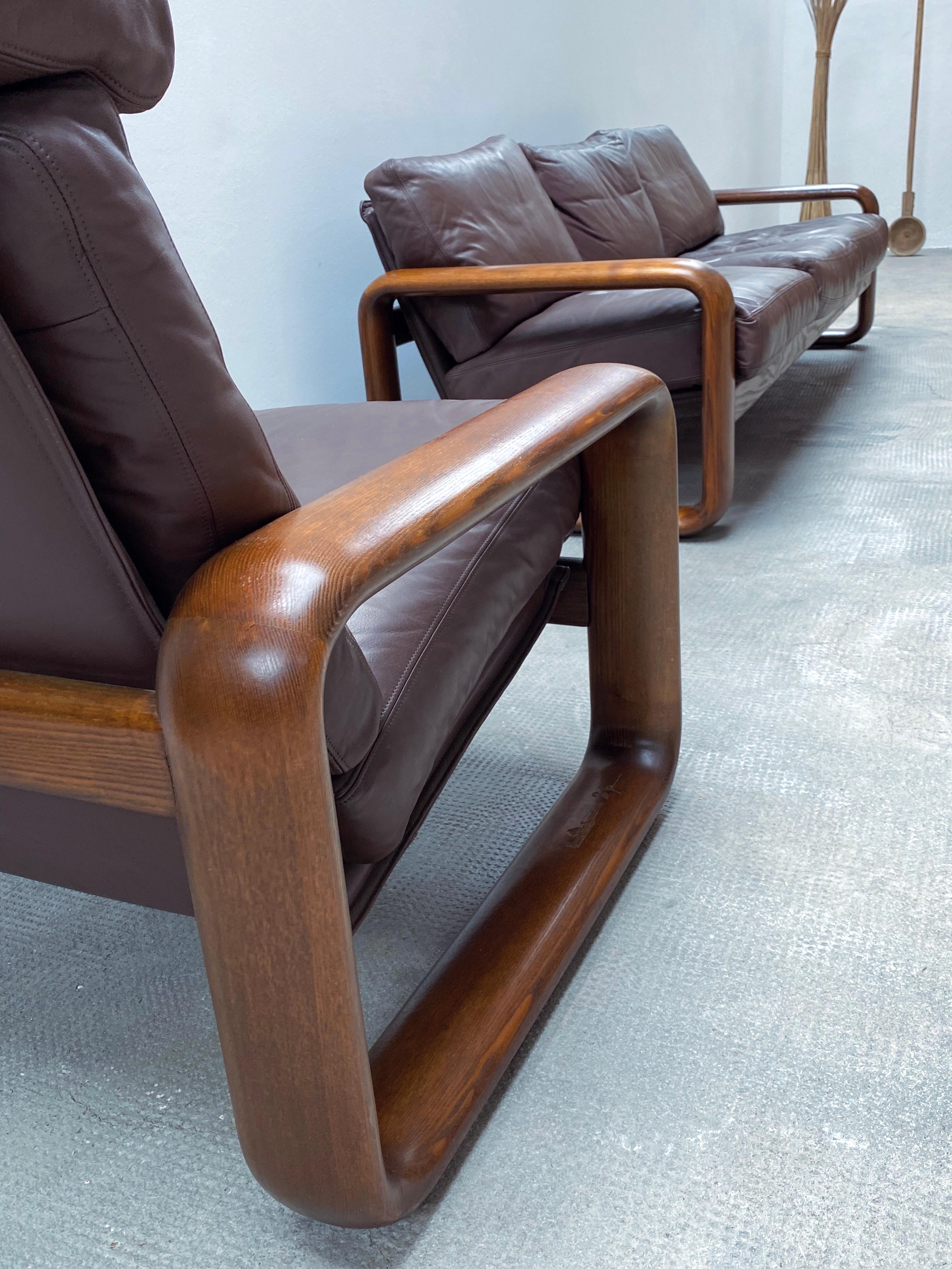 Rosenthal Studioline Ensemble canapé et Sessel Esche Holz Leder,Allemagne, 1970 en vente 1