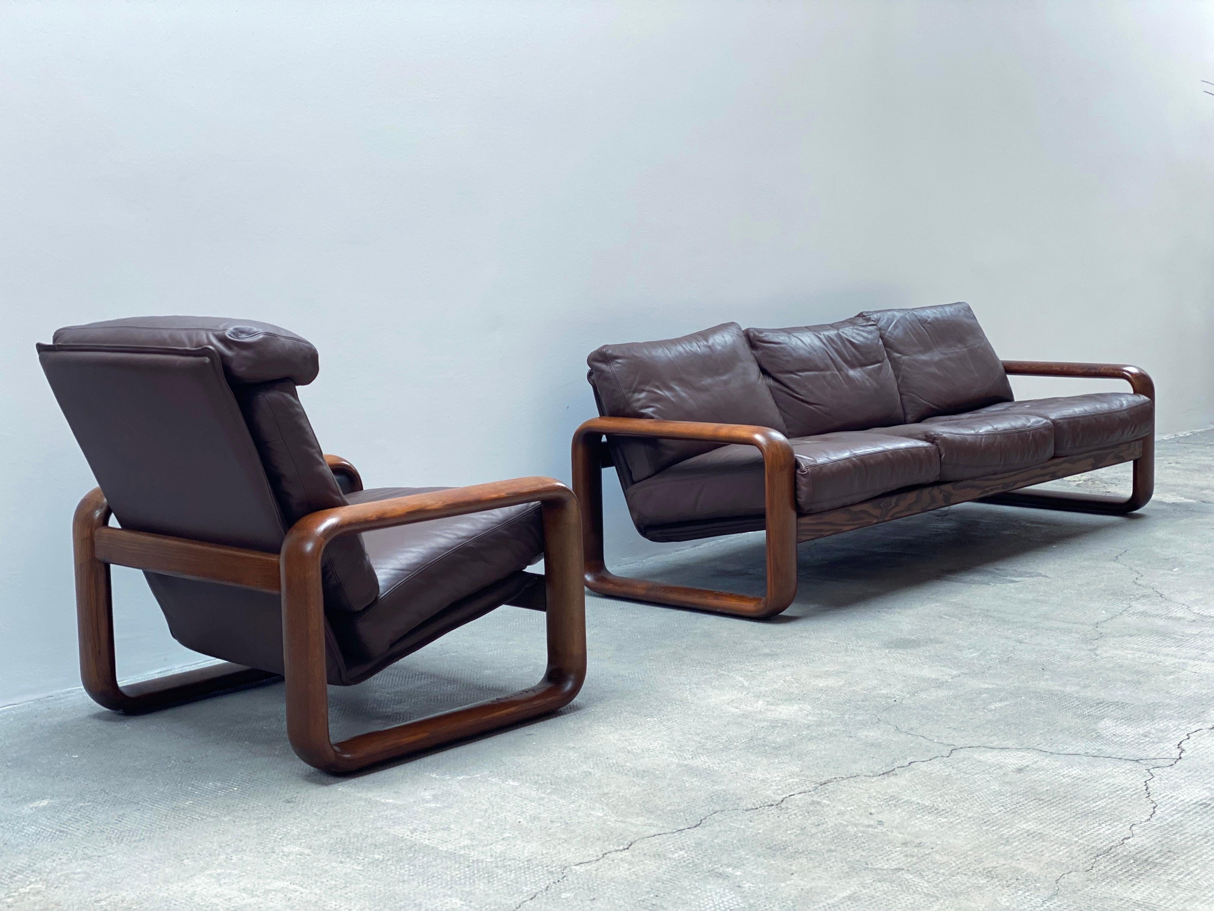 Rosenthal Studioline Ensemble canapé et Sessel Esche Holz Leder,Allemagne, 1970 en vente 2
