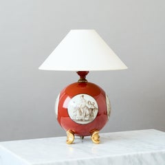 Lampe de table Rosenthal, Porcelaine Art Déco rouge et or peinte à la main, Allemagne, 1935