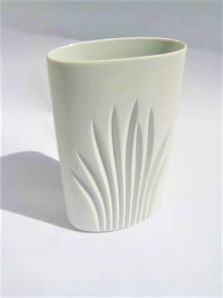 Mid Century 1970s Rosenthal Germany Porcelain White Vase. Identical design on both sides. 
