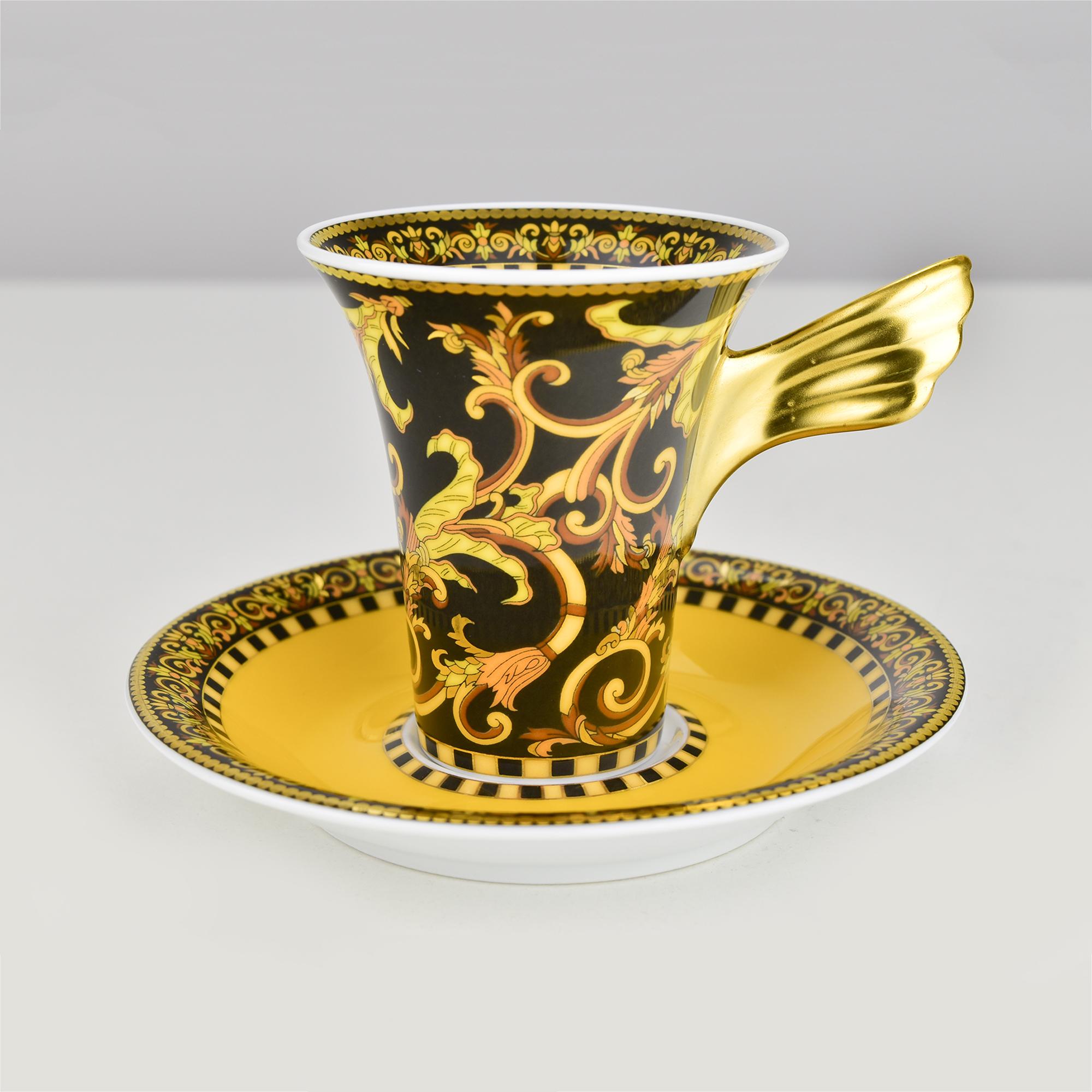 Rosenthal Versace Barocco Espresso Mocha Cup & Saucer Gold Paul Wunderlich (Moderne) im Angebot